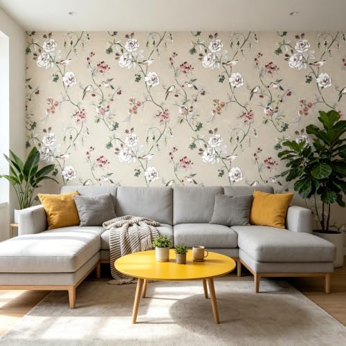 Vintage Peel and Stick Wallpaper 17.7in x 118in, Bird Rose Floral Removable - Image 6