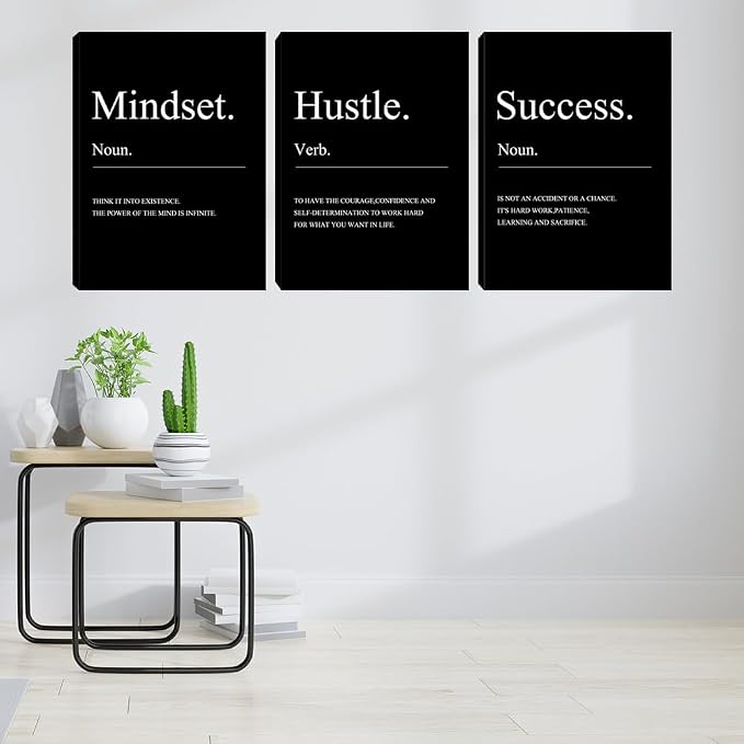 Motivational Wall Decor Black Mindset Canvas Wall Art Hustle Posters Prints - Image 3