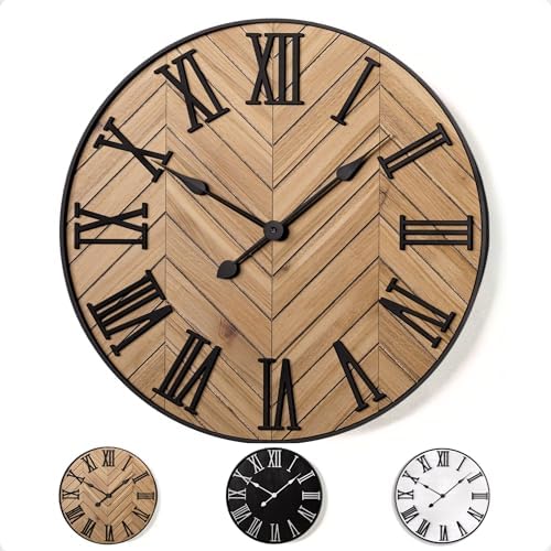 Large Wall Clock 24" Round, Silent Metal & Wood by HBDesignCo