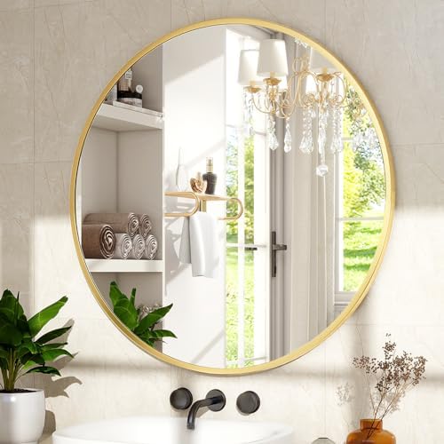 XRAMFY 18 Inch Round Gold Metal Wall Mirror by XRAMFY