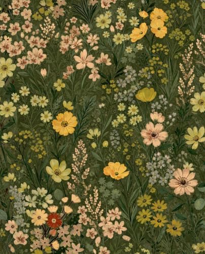 BOKEBEVE Green Wildflower Wallpaper Peel and Stick Boho Floral 17.5 x 118In by BOKEBEVE