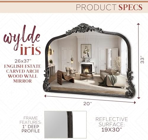 Wylde Iris English Estate Carved Arch Wood Wall Mirror, Mirror - Image 2
