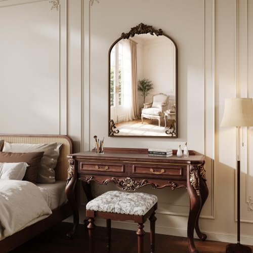 Koonmi Vintage Wall Mirror, 38“x26” Arched Antique Mirror - Image 4