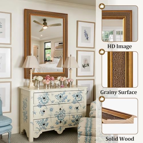 Chende Large Gold Mirrors for Wall, Rectangle Solid Wood Frame Decor for - Image 4