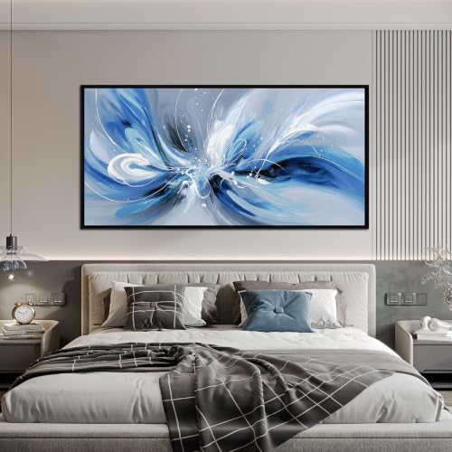 Blue White and Gray Abstract Canvas Wall Art - Image 3