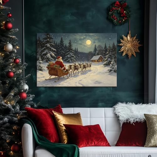 AVANT GARDE CANVAS Christmas Canvas Wall Art, Santa Claus Sleigh and Reindeer - Image 2