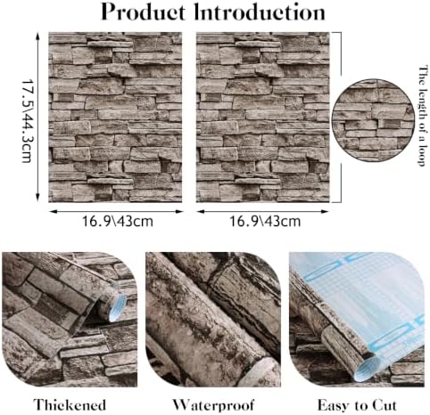 Jeweluck Brick Wallpaper Peel and Stick Stone Wallpaper Brown 16.9”×196.8” - Image 5