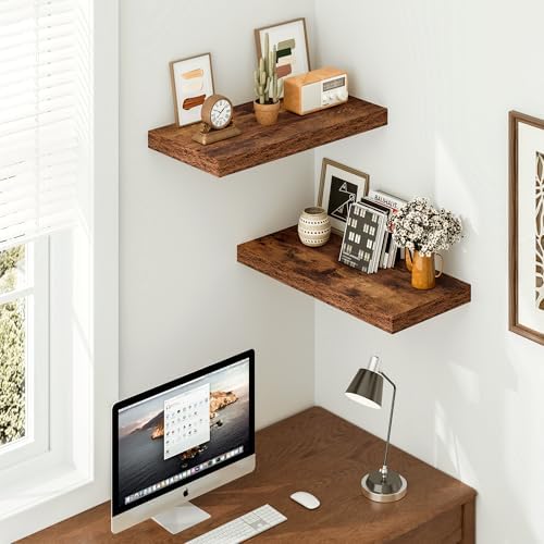 Vivelove 12 Inch Deep Floating Shelves, 24 x 12 Inch, Rustic Brown - Image 2