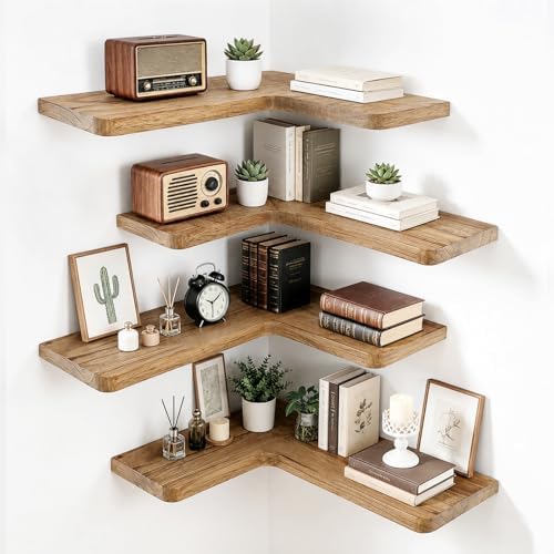 Solid Wood Corner Floating Shelves by ABSWHLM
