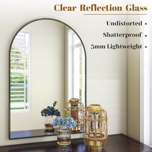VooBang Arched Wall Mirror, 24 x 36 inch Arch Bathroom Mirror Black - Image 3