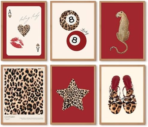 Cheetah Wall Art Red Leopard Canvas Wall Decor Y2k Trendy Coquette Poster by Unknown