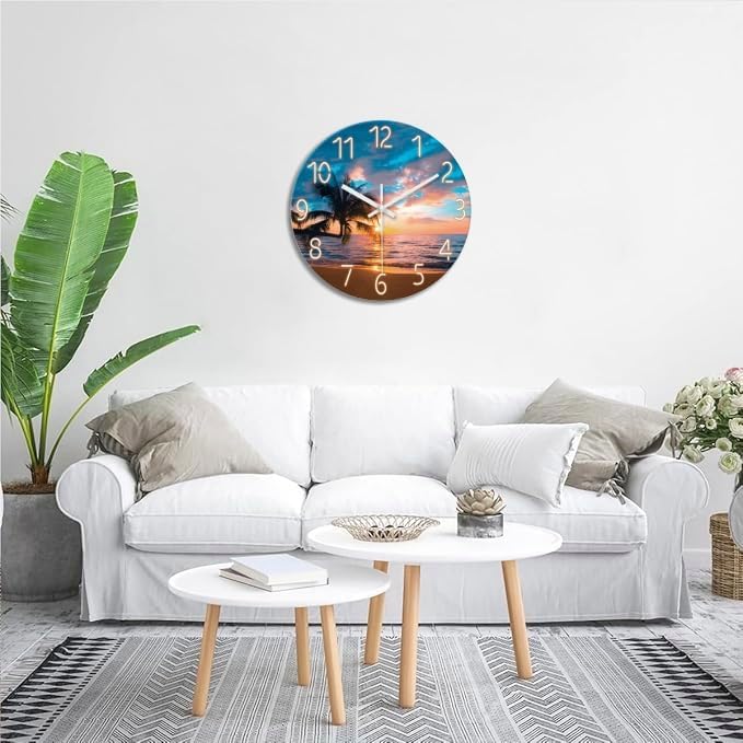 XFM Beach Wall Clocks Battery Operated 16 Inch Sunset Tropical Seashore - Image 2