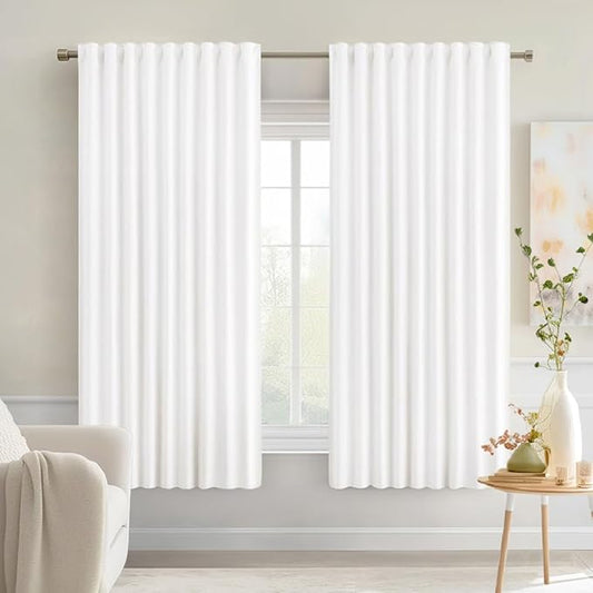 MIULEE Pure White Back Tab Light Blocking Curtains 63 Inch Length 2 Panels Set by MIULEE