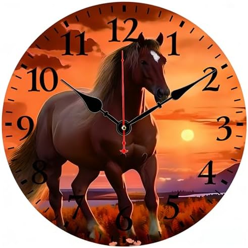 12 Inch Wood Horse Wall Clock, Silent Non-Ticking Battery Operated by Unknown