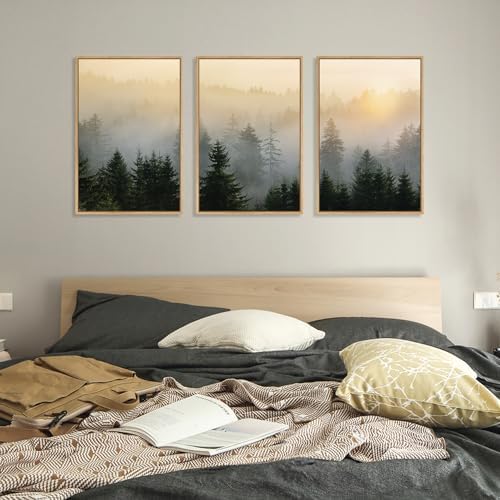 FWIEXA Misty Forest Wall Art Set Framed, Large Mountains Canvas Wall Decor - Image 5