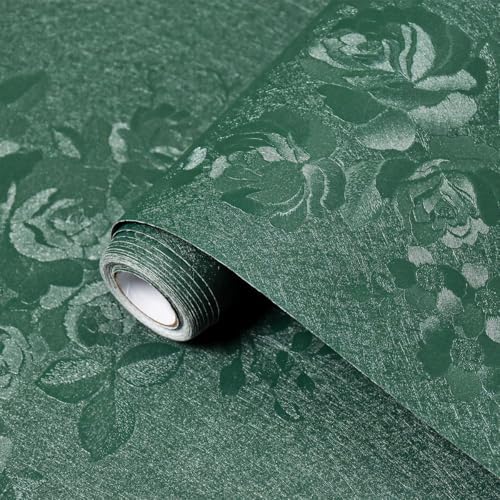 Dark Green Wallpaper Silk Embossed Texture Contact Paper 393in17.7in by VisitTheLativo