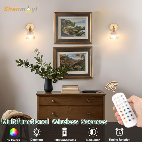 Shenmoyl Vintage Battery Operated Wall Sconce - Image 2
