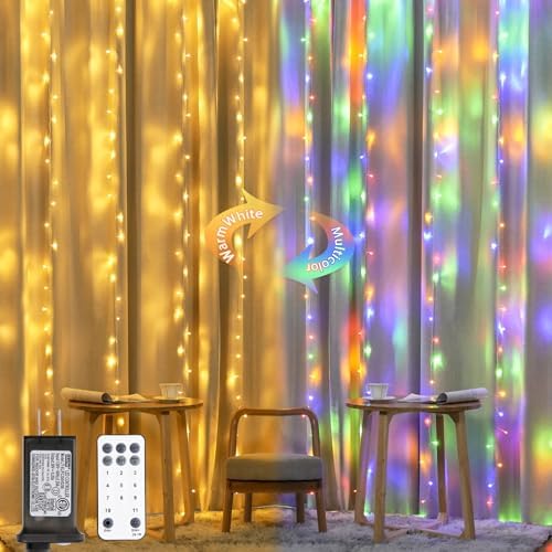 JMEXSUSS 300LED Dual Color Changing Curtain Lights, Plug in, 9.8 x 9.8ft by JMEXSUSS