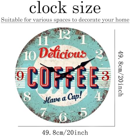 XFM 20 Inch Blue Coffee Wooden Wall Clocks Battery Operated Silent - Image 5