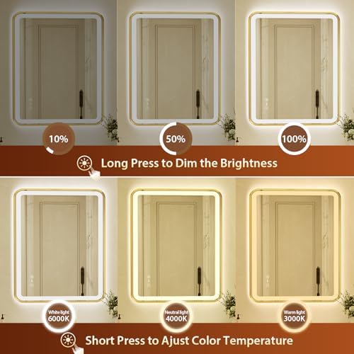 36x48 Inch Gold Framed LED Bathroom Mirror - Image 3