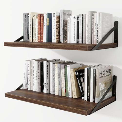 Deep Wall Shelves 24"W x 12"D Engineered Wood Floating Shelves by Venusmiles