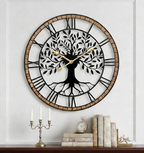 Large Wall Clock for Living Room Decor 24 Inch Tree of Life Metal Wall Art by Unknown