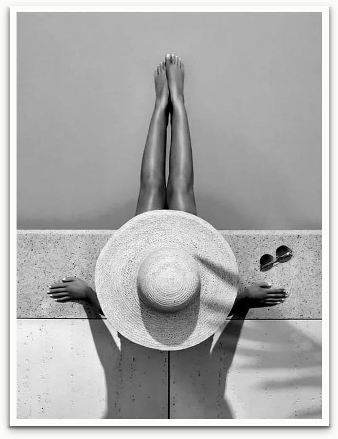 Woman in Swimming Pool Prints Black and White Wall Art Fashion Print Vintage by Unknown