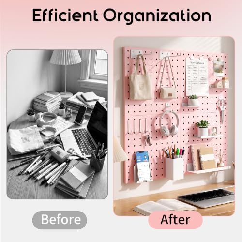 Magnetic Metal Pegboard Wall Organizer Kit, 4 Pack 10 x 10 in Panels Pink - Image 5