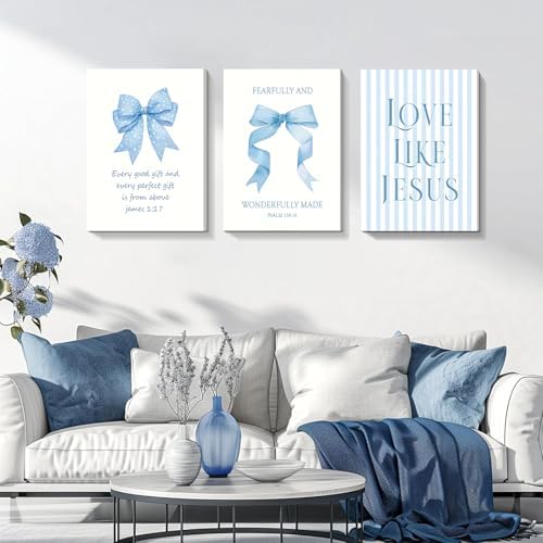 3 Piece Light Blue Bows Bathroom Decor Jesus Teen Girl Room Decor 12x16 In - Image 3