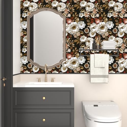 Laatse Dark Gold Floral Wallpaper Peel and Stick 17.5" × 393" - Image 4