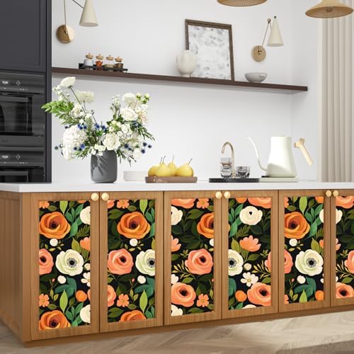 Danodoi Orange Green Vintage Floral Peel and Stick Wallpaper 17.5" x 118" - Image 3