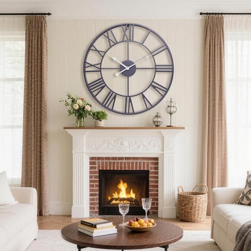 24 Inch Slate Gray Metal Big Roman Numerals Large Wall Clocks - Image 3
