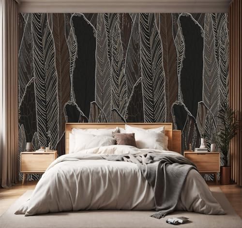 -Tropical Botanical Leaf Backdrop Large Fabric Wallpaper Dark Plant Bedroom by YIHWM-PurchaseNow