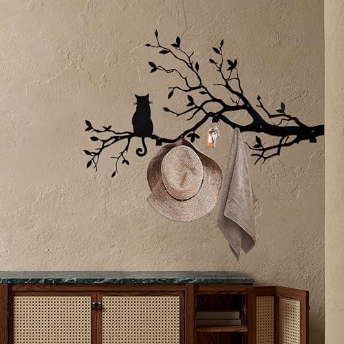 Black Cat Tree Branch Wall Decor, Cat Wall Decor, Wall Mounted Coat Rack - Image 5