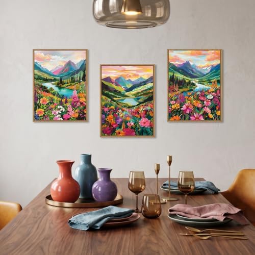 Boho Wildflower Framed Canvas Wall Art, Abstract Mountain Landscape Wall Decor - Image 3