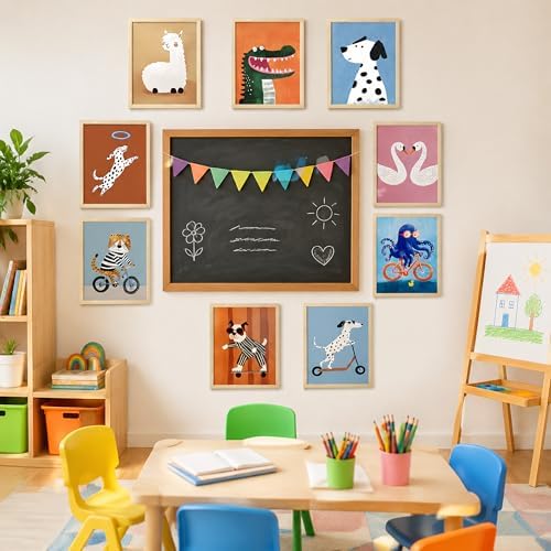 ZBMYYGO Kids Room Canvas Wall Art Set of 9, Funny Cute Cartoon Animal Posters - Image 7