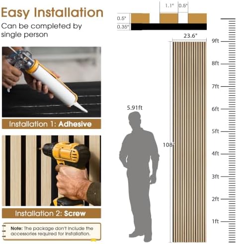 2 Pack 108’’x23.6’’ Fluted Acoustic Wood Slat Wall Panels - Image 2