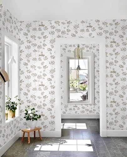 Hopepak Floral Peel and Stick Wallpaper Beige Contact Paper - Image 4