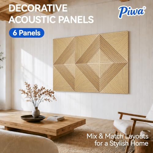 PIWA Decorative Acoustic Panels, 6 Pack Oak Sound Absorbing Wall Art - Image 3