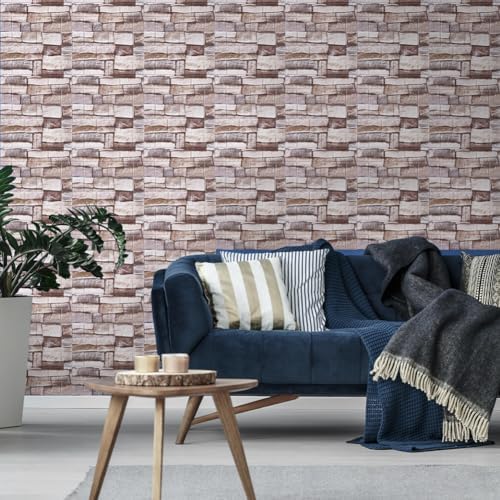 CRASPIRE 10Pcs 3D Faux Stone Peel and Stick Wall Tan Tile Panels 11.8x11.8in - Image 6