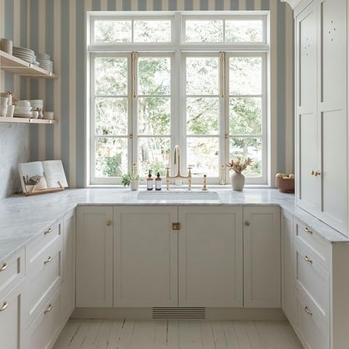 Blue and White Cream Striped Wallpaper Peel and Stick Self-Adhesive Removable - Image 6
