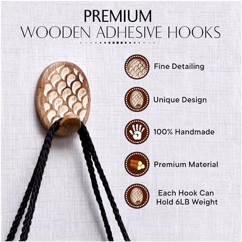 Indian Shelf 24 Piece Wooden Adhesive Wall Hooks - Image 5