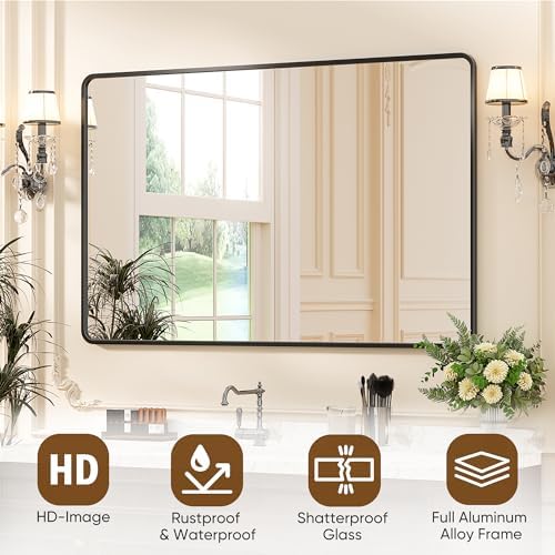 Antok 40x30 Black Metal Framed Bathroom Mirror, Wall Mirror - Image 4