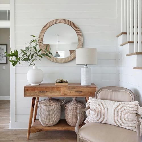 LOSOUR Round Mirror, Farmhouse Decor Solid Wood Frame Wall Circle Mirror - Image 3
