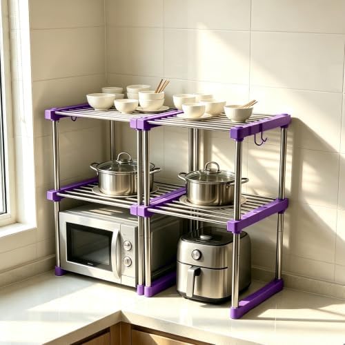 BLULEE Expandable Standing Shelf Unit, Adjustable Storage Rack Purple by BLULEE