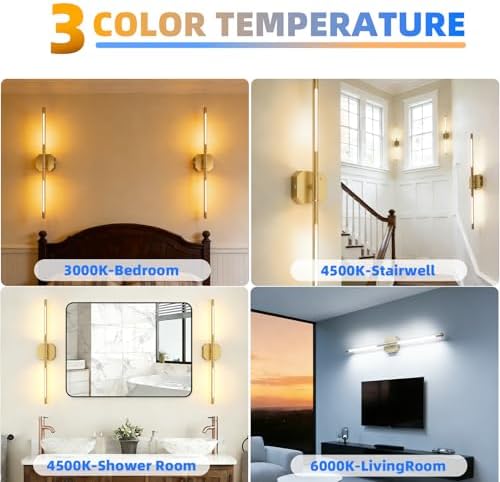Rechargeable Wall Sconces, 2 Pack, 360° Dual Bars, 23-Inch Gold - Image 5