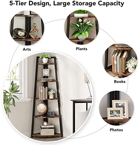 Tribesigns 70 inch Tall Corner Shelf, 5 Tier Rustic Corner Bookshelf Bookcase - Image 6
