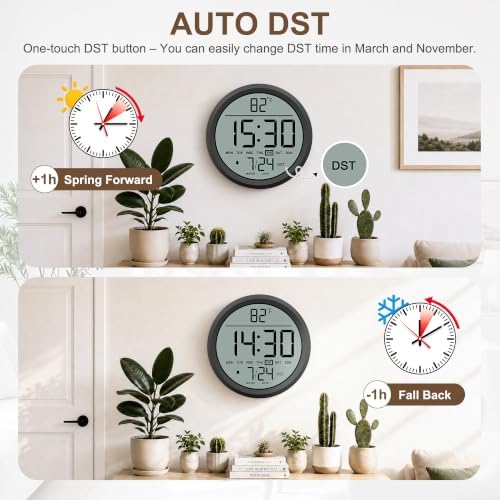 8" Round Digital Wall Clock Battery-Operated, Large Display Clock - Image 4