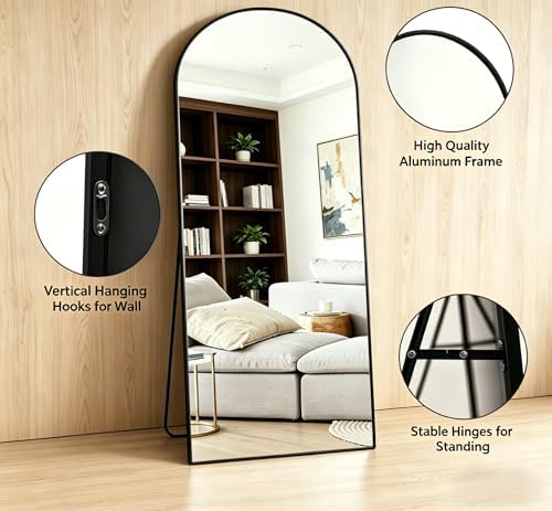 69" x 26" Arched Full Length Mirror Black Aluminum Alloy Frame - Image 2