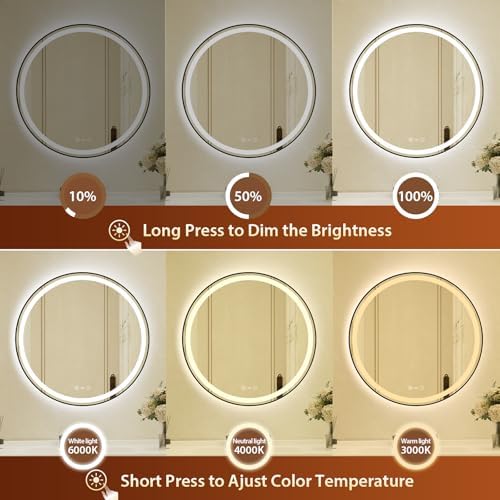 30 Inch Round Black Framed LED Bathroom Mirror - Image 3
